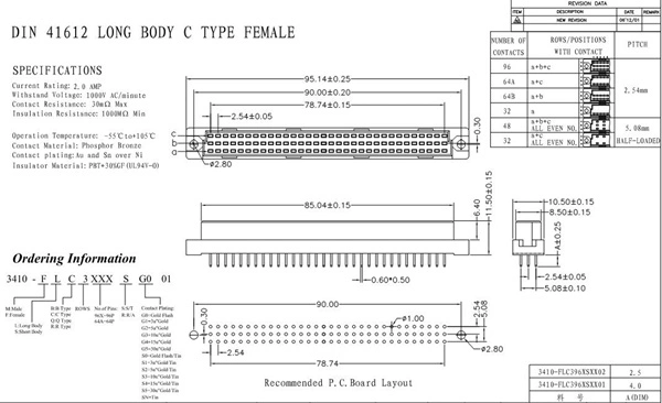 Male 96 Contacts DIP Right Angle Male DIN41612 Connector